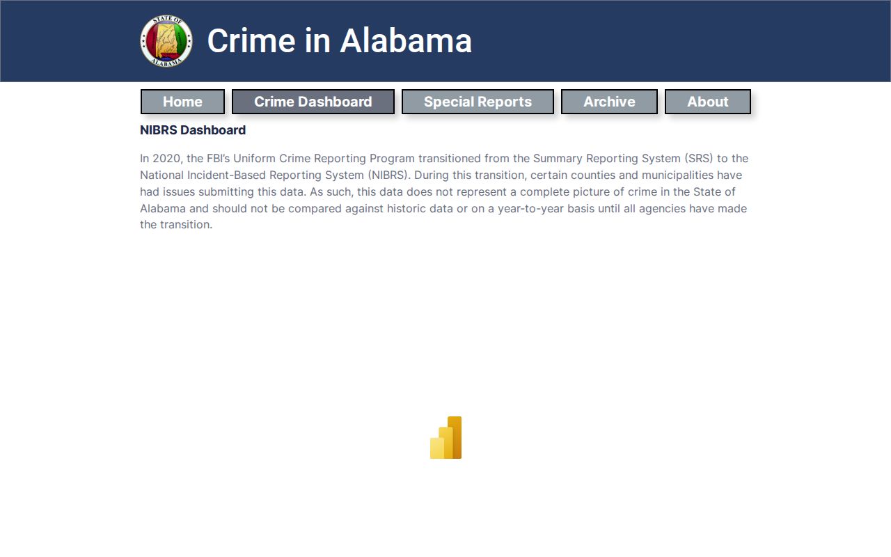 Alabama arrest records NIBRS dashboard controls