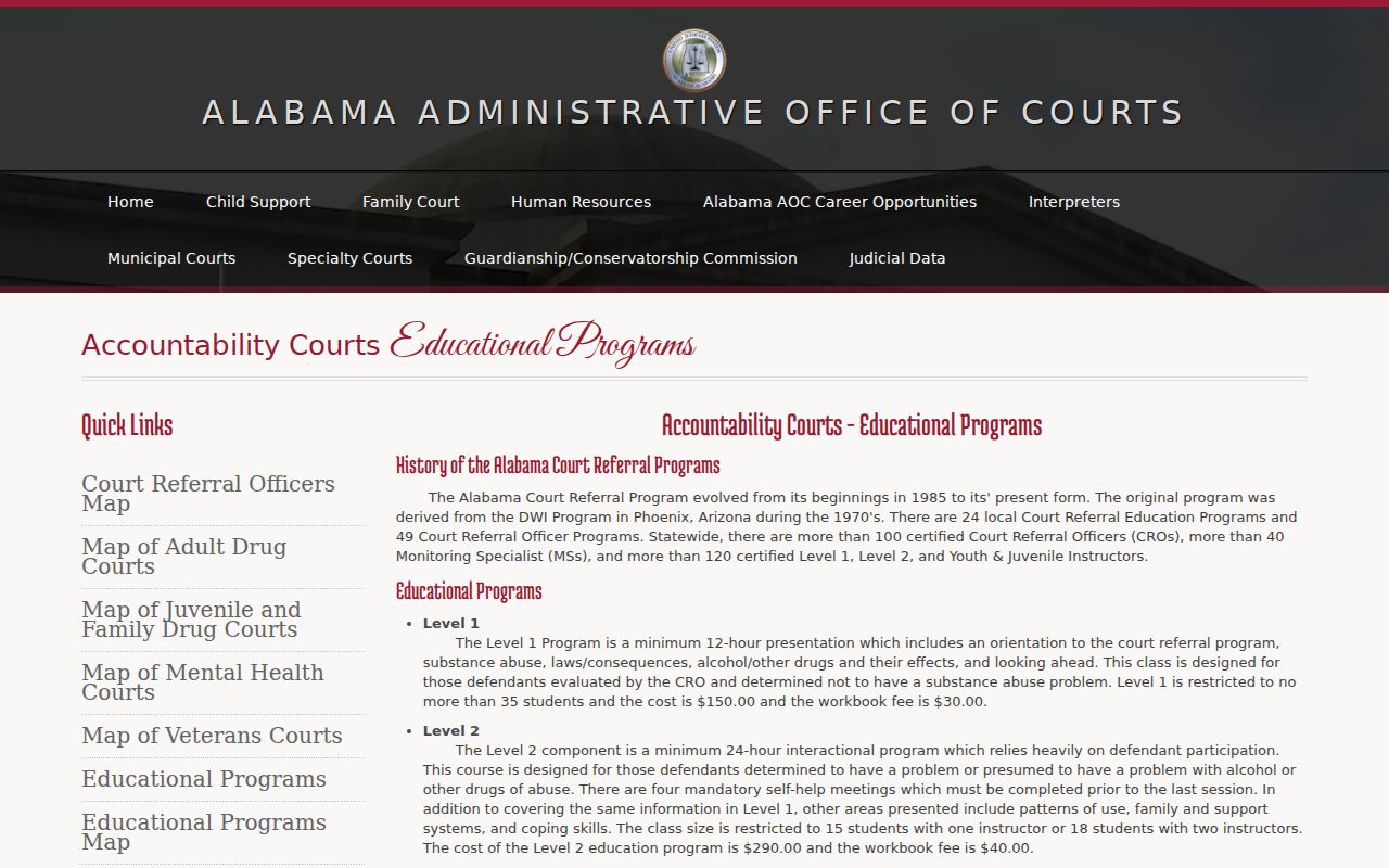 Alabama criminal court case specialty court maps
