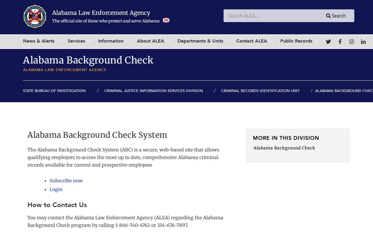 Alabama ALEA criminal history check products and Form 46 access