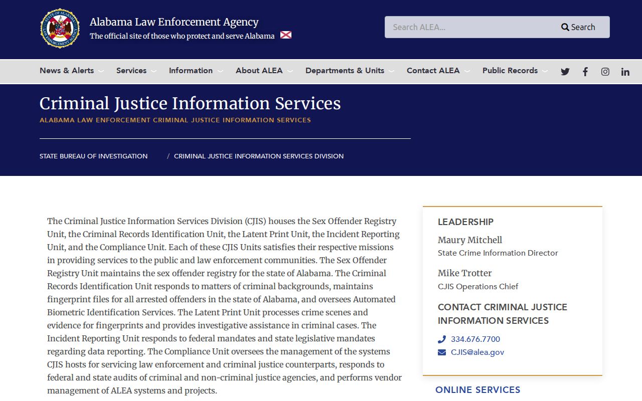 Alabama ALEA CJIS criminal history division units