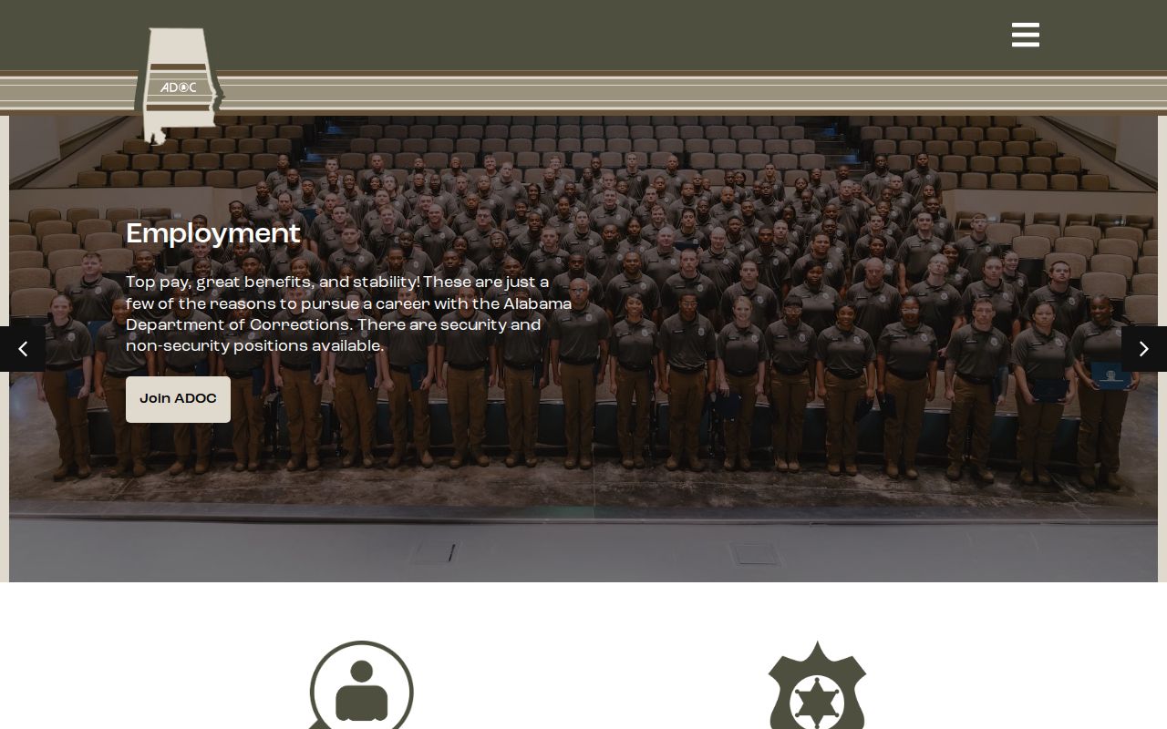 Alabama Department of Corrections custody records home page