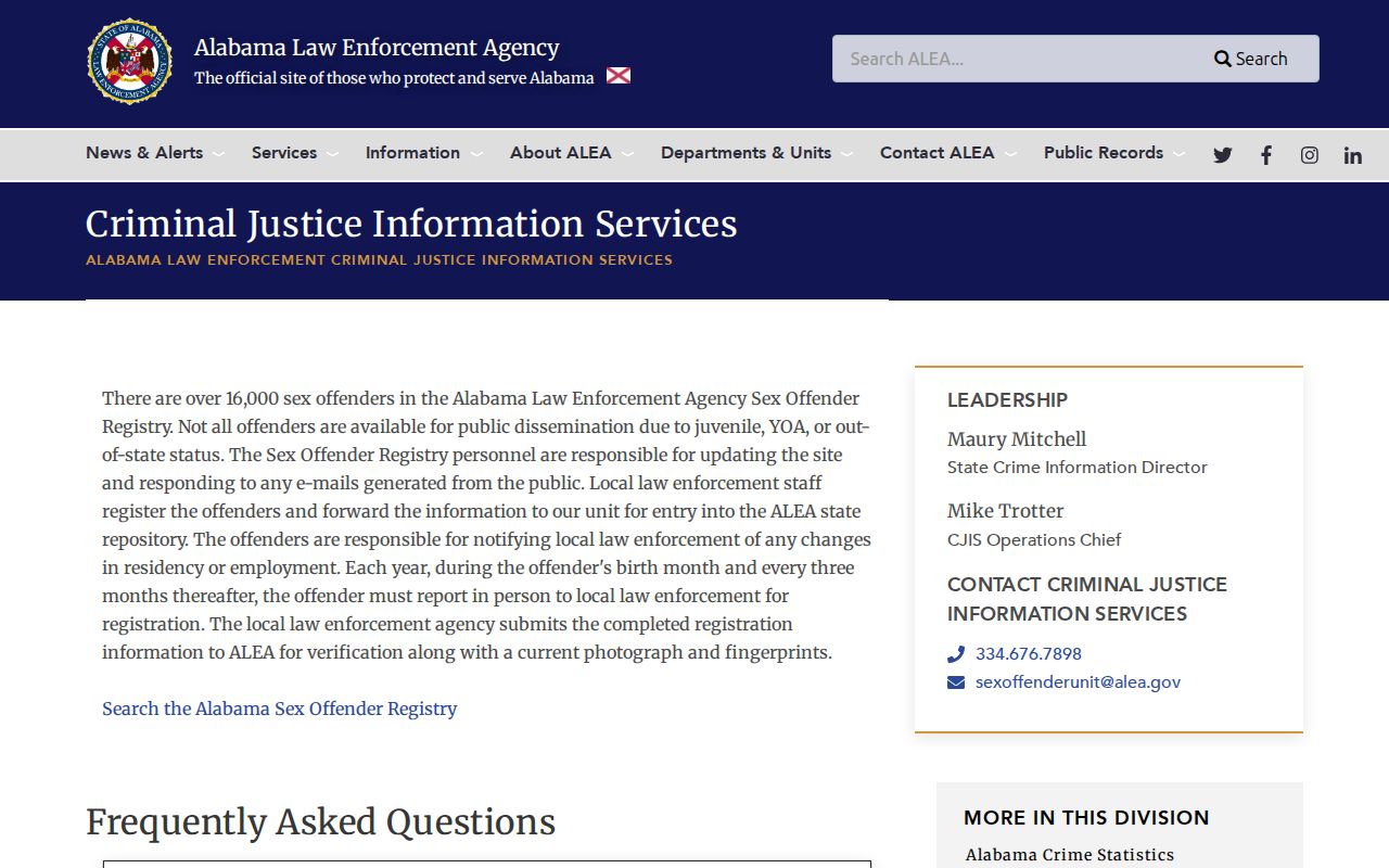 Alabama sex offender registry FAQ from ALEA